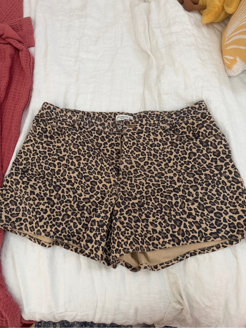 Abercrombie & Fitch Leopard Print Jean Shorts in Tan and Black